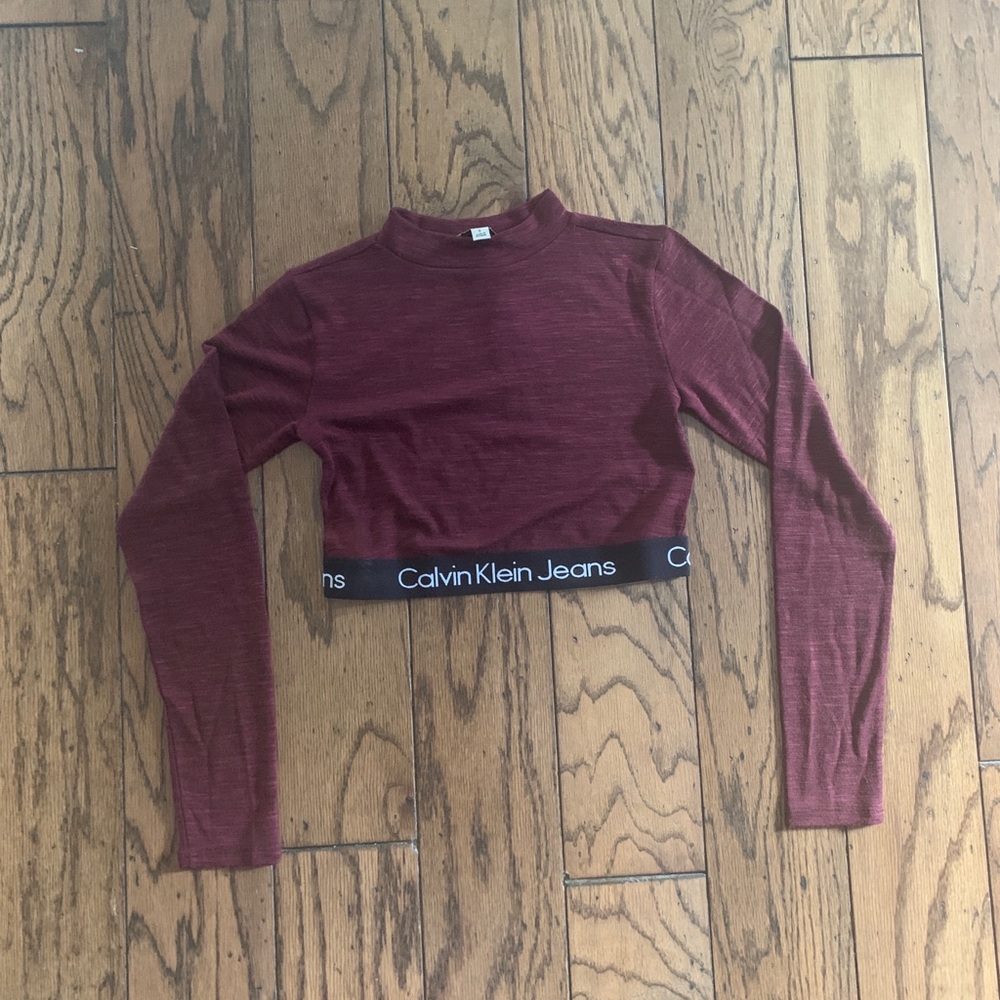 Calvin Klein Burgundy Long sleeve Logo Crop Top- S